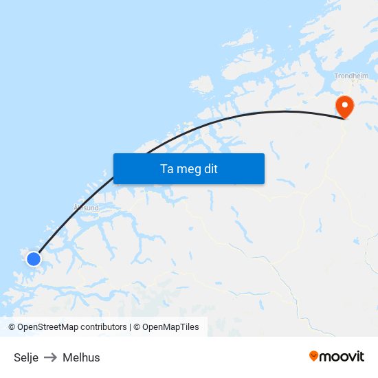 Selje to Melhus map