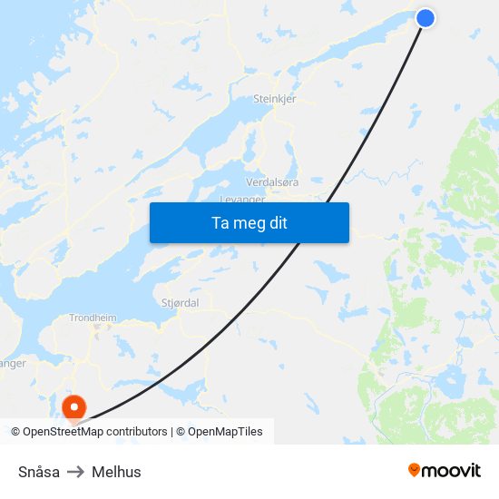 Snåsa to Melhus map