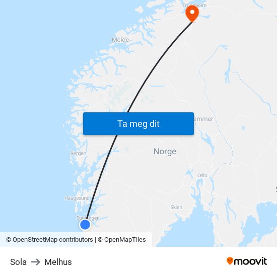 Sola to Melhus map
