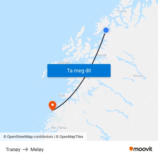 Tranøy to Meløy map