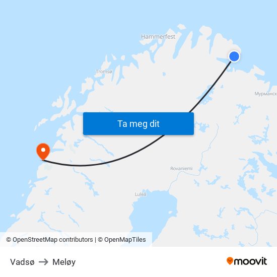 Vadsø to Meløy map