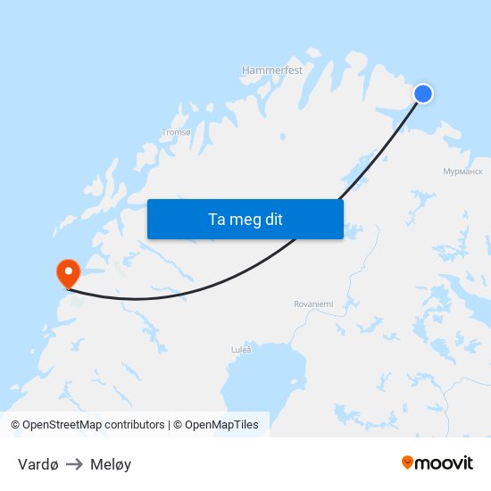 Vardø to Meløy map