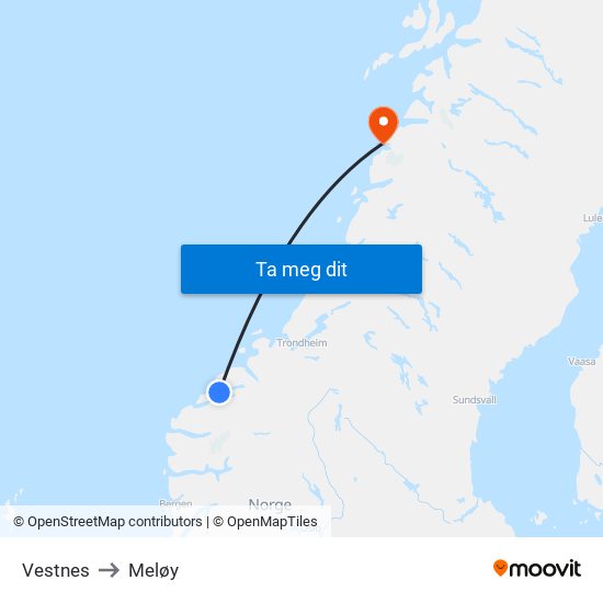 Vestnes to Meløy map