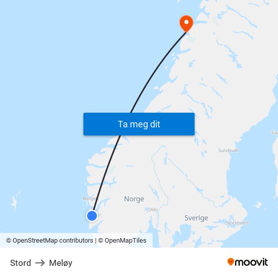 Stord to Meløy map