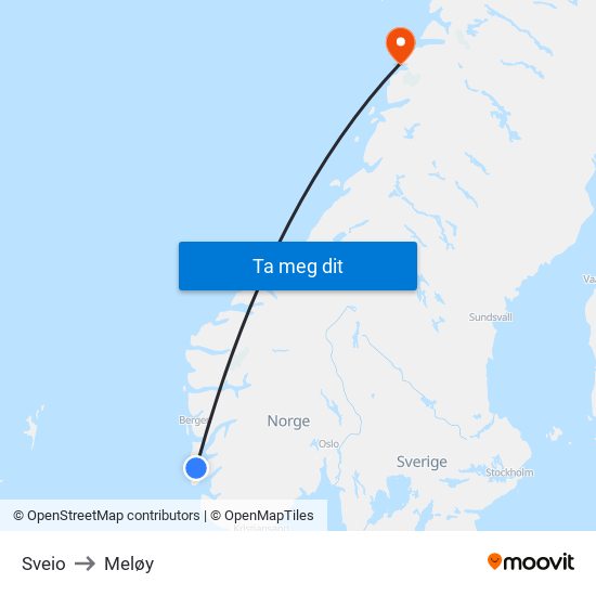 Sveio to Meløy map