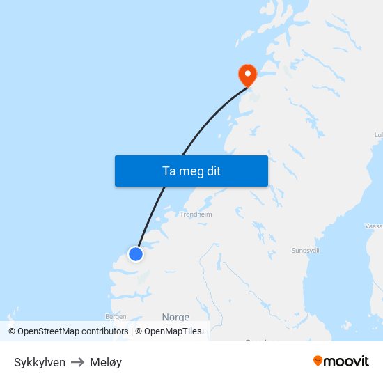 Sykkylven to Meløy map