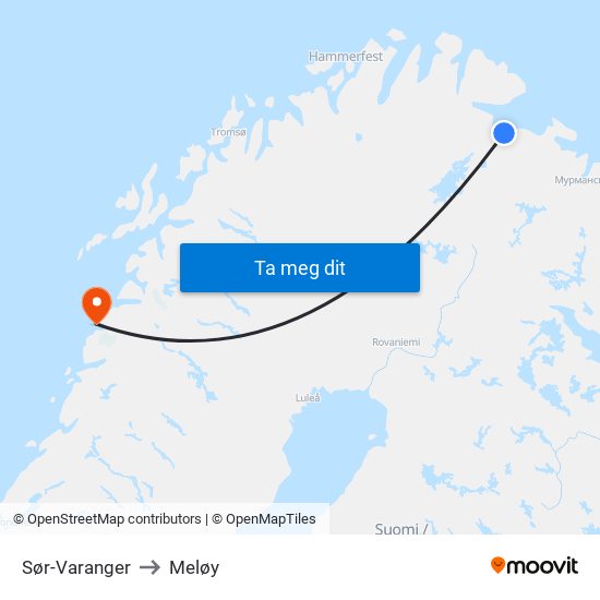 Sør-Varanger to Meløy map