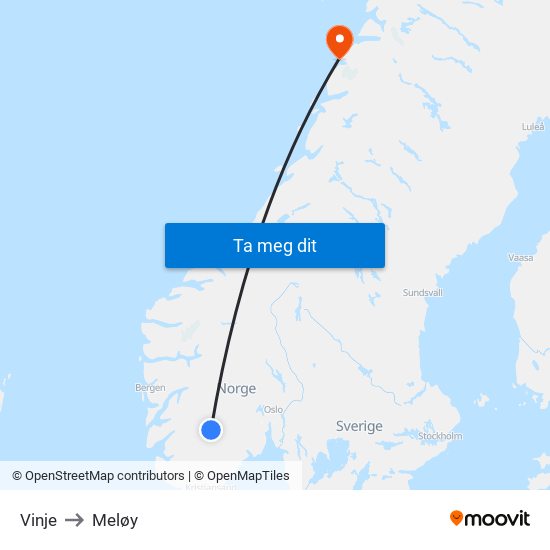 Vinje to Meløy map