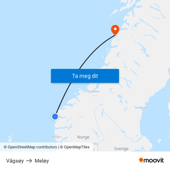 Vågsøy to Meløy map