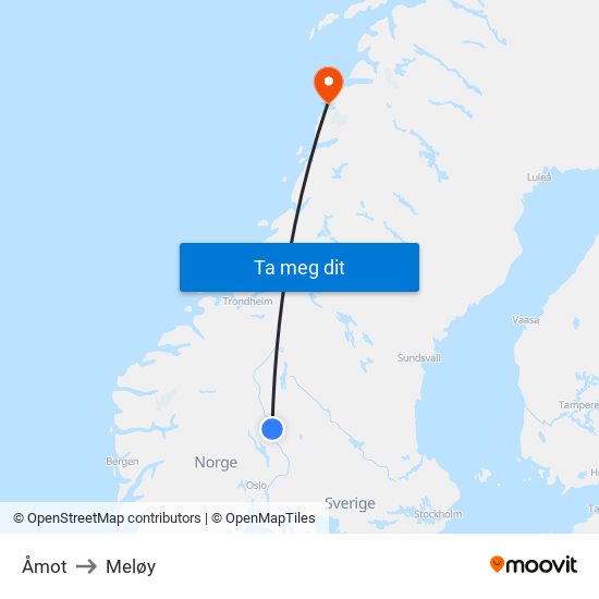 Åmot to Meløy map