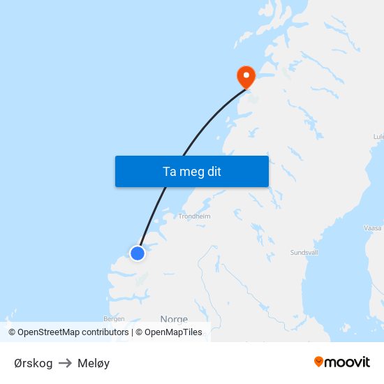 Ørskog to Meløy map