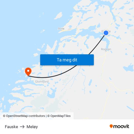 Fauske to Meløy map