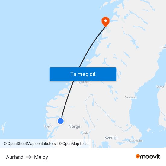 Aurland to Meløy map