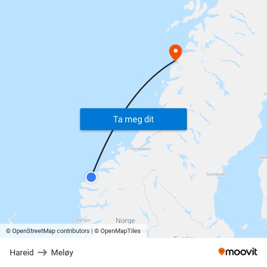 Hareid to Meløy map