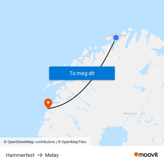 Hammerfest to Meløy map