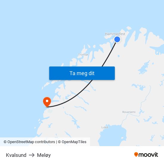 Kvalsund to Meløy map