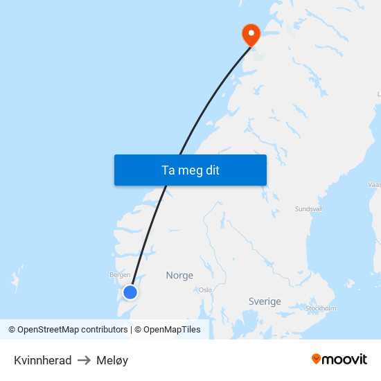 Kvinnherad to Meløy map
