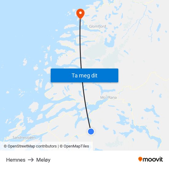 Hemnes to Meløy map