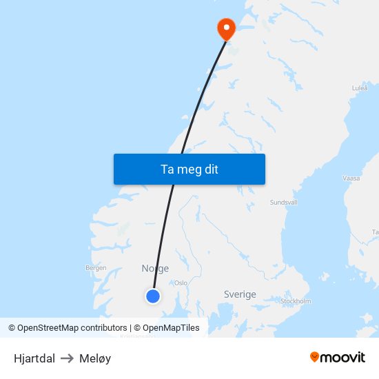 Hjartdal to Meløy map