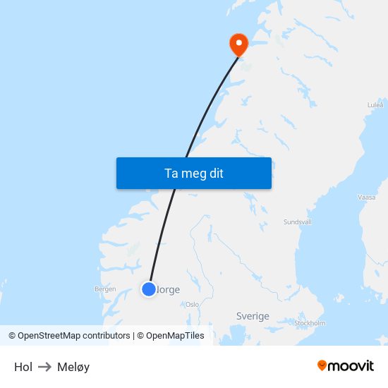 Hol to Meløy map