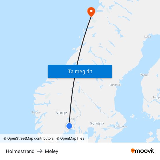 Holmestrand to Meløy map