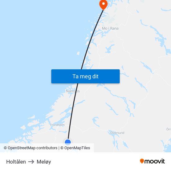 Holtålen to Meløy map