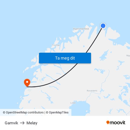 Gamvik to Gamvik map