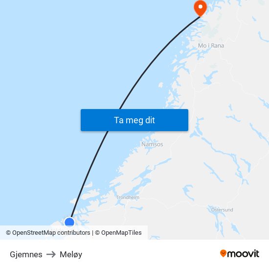 Gjemnes to Meløy map