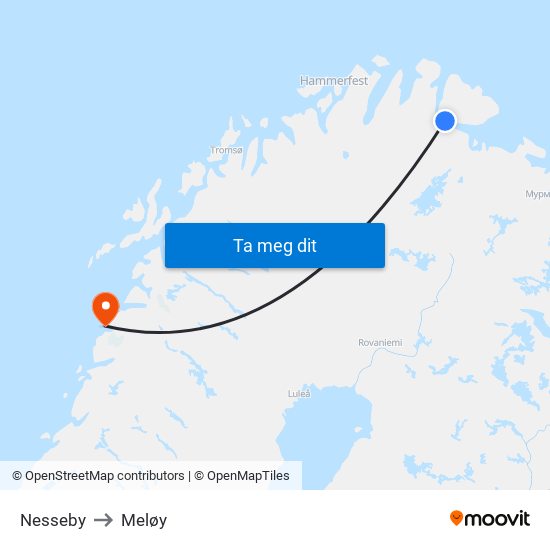 Nesseby to Meløy map