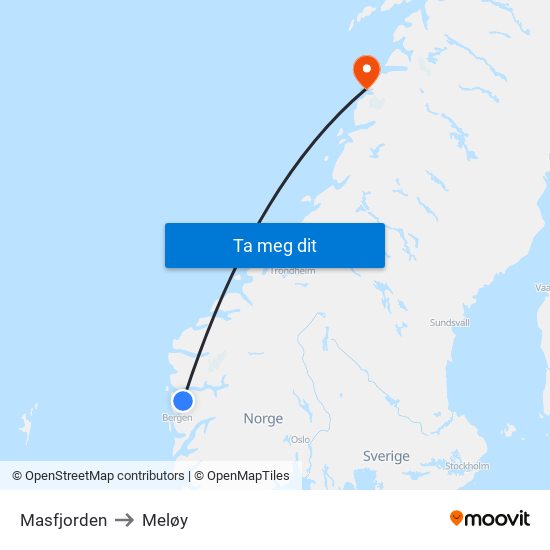 Masfjorden to Meløy map