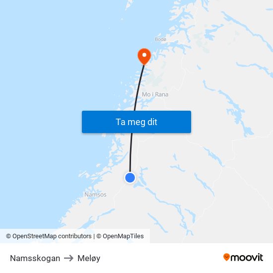 Namsskogan to Meløy map