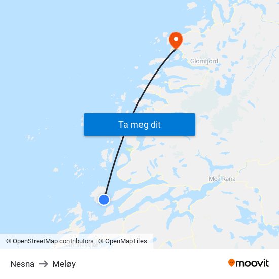 Nesna to Meløy map