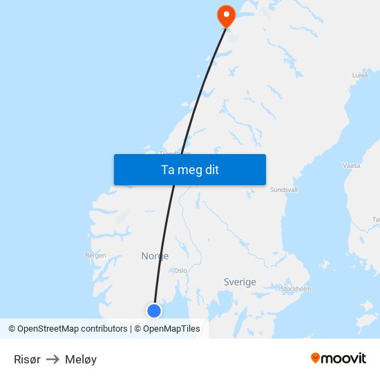 Risør to Meløy map