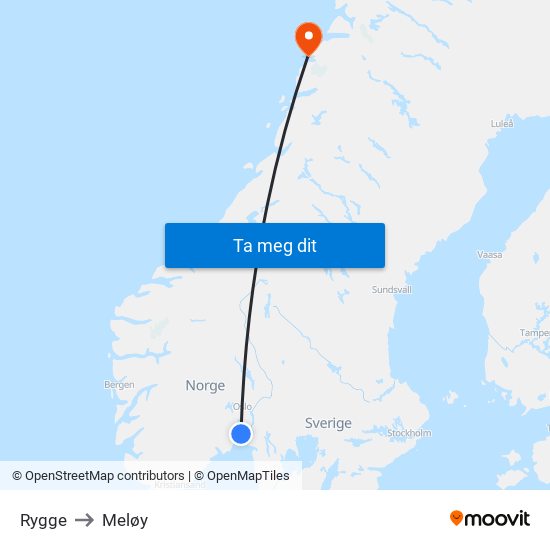 Rygge to Meløy map