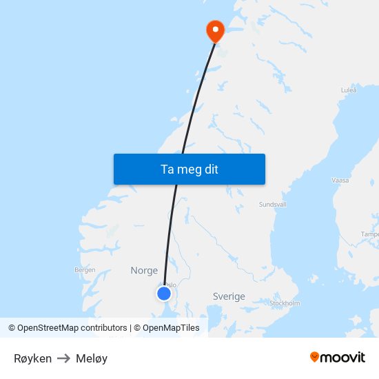 Røyken to Meløy map