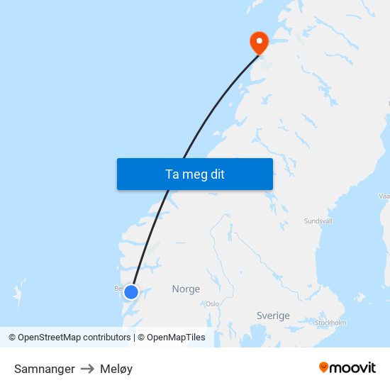 Samnanger to Meløy map