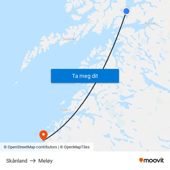 Skånland to Meløy map