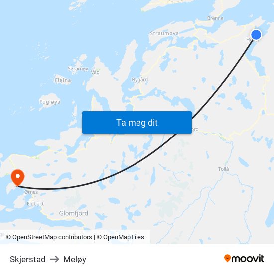 Skjerstad to Meløy map