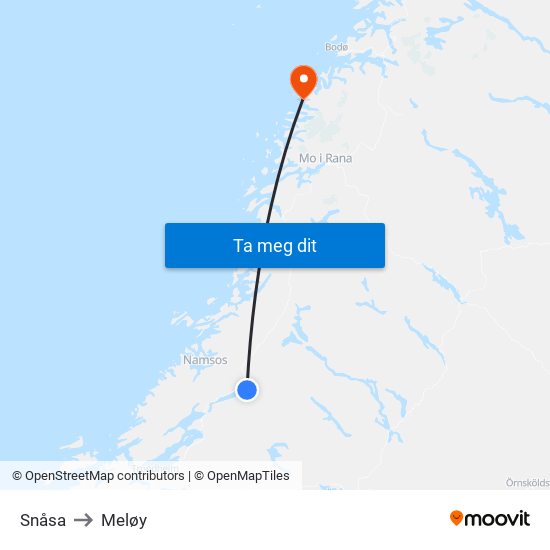 Snåsa to Meløy map