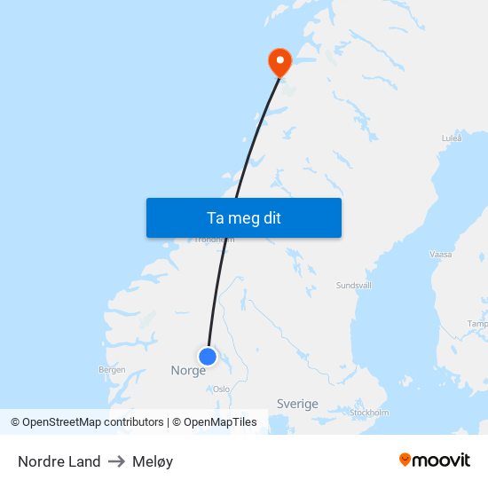 Nordre Land to Meløy map