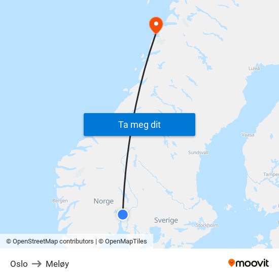 Oslo to Meløy map