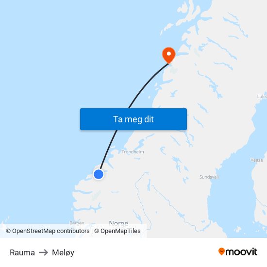 Rauma to Meløy map