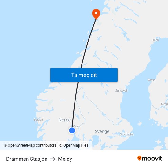 Drammen Stasjon to Meløy map