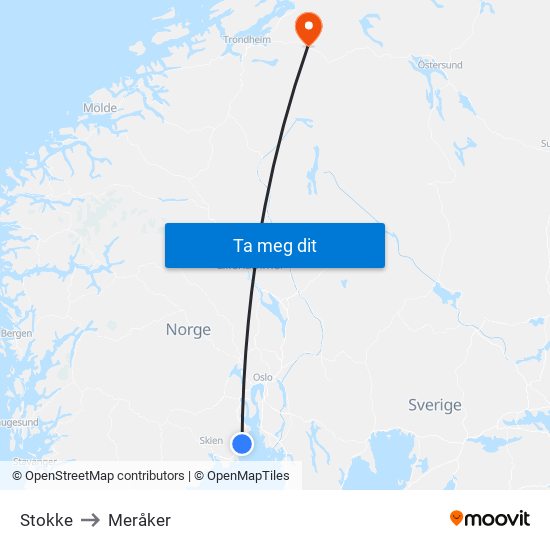 Stokke to Meråker map