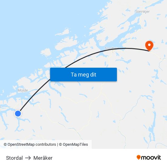 Stordal to Meråker map