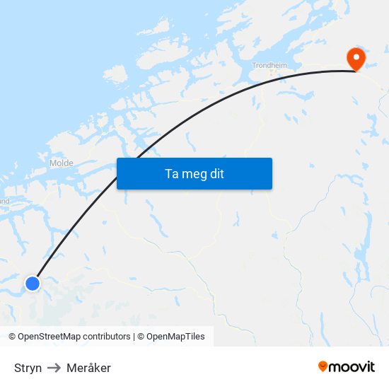 Stryn to Meråker map
