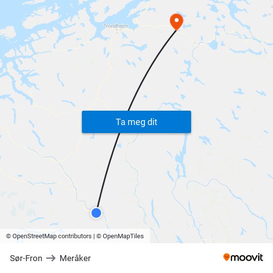 Sør-Fron to Meråker map