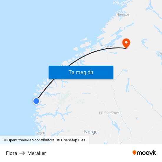 Flora to Meråker map