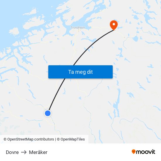 Dovre to Meråker map