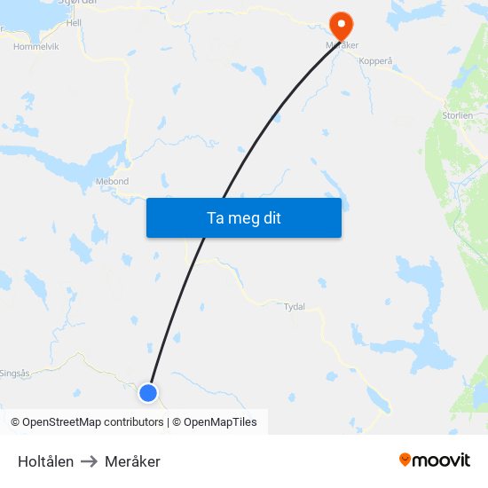 Holtålen to Meråker map